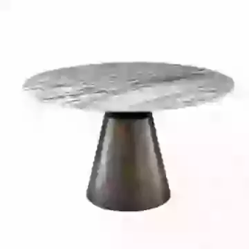 Fully Customizable Lomardy Marble or Quartz Round Dining Table with Cast Metal Base